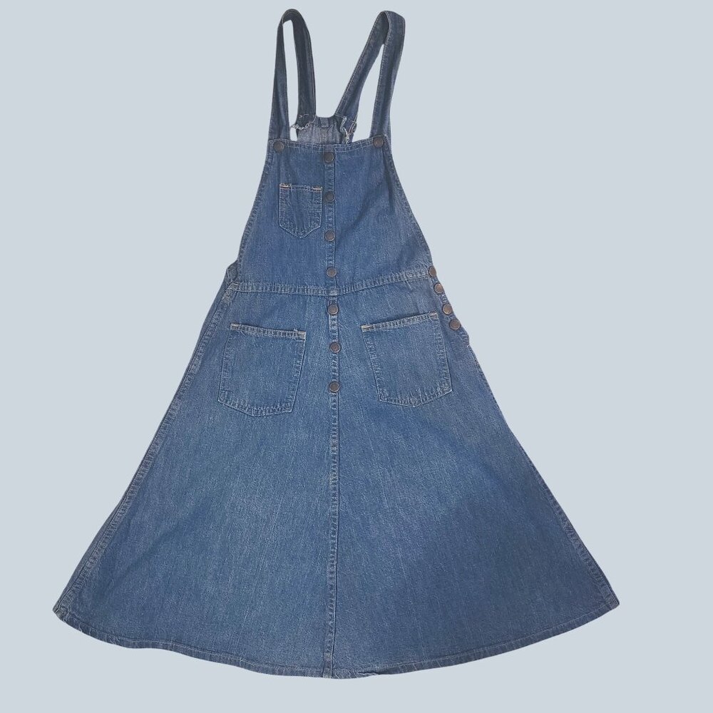 Small? Vintage 80s Blue Denim Jumper Dress with Adjustable Straps and Pockets